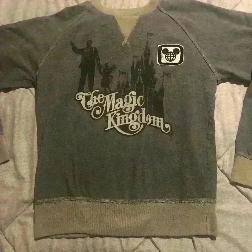 Disney Parks Magic Kingdom Gray Distressed Raglan Sweatshirt Mens Medium M